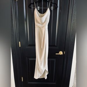 Shona Joy Silky Cowl Neck Midi Dress Crisscross Back in Oyster | Size 6